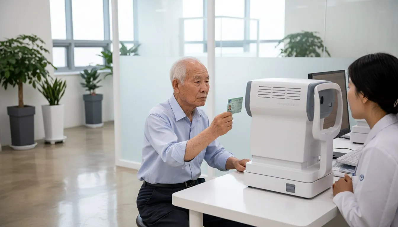 무료 안검진 안내를 확인하는 주민